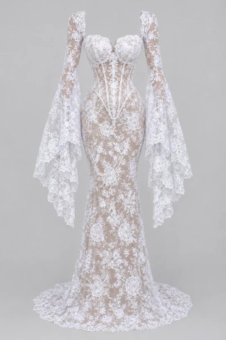 Vestido largo de encaje blanco