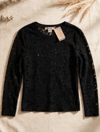 Camiseta de encaje negra Bershka