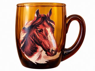 Taza de cristal con diseño de caballo