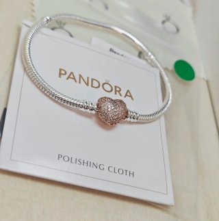 Pulsera Pandora Talla 19 pave plata corazón naranj