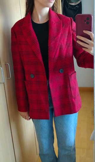 Blazer Roja de Cuadros Talla XS