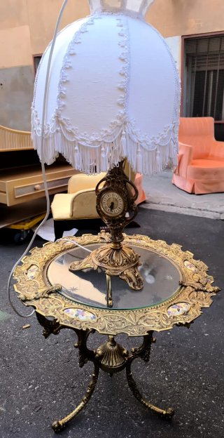 Conjunto Mesa Bronce-Lámpara Reloj Barroco Rococó