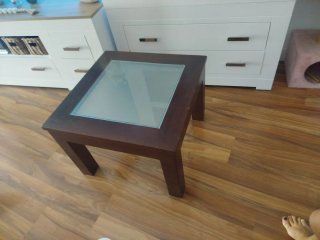 Mesa auxiliar de madera y cristal 60anchox37 alto