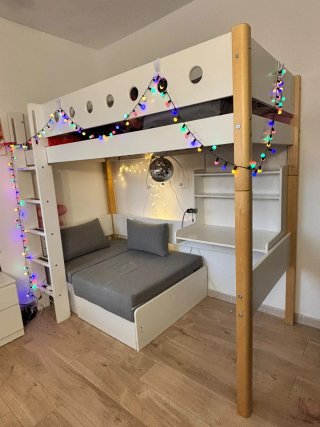 Cama Alta Flexa con Escritorio y Sofá Cama