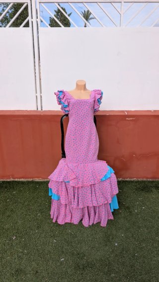 511 Vestido de flamenca rosa con lunares S