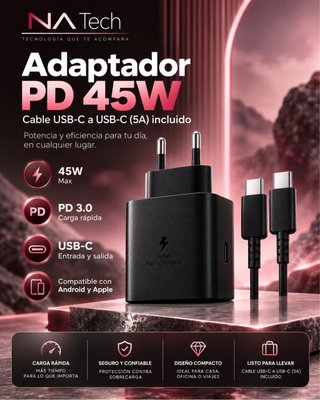 Adaptador PD 45W con Cable USB-C a USB-C