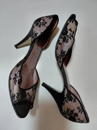 Sandalias Pura López Encaje Negro Talla 36
