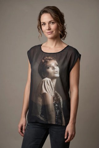 Camiseta Mujer Estampada Negra Talla S