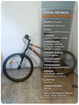 Bicicleta MTB Anakon Premium 27,5