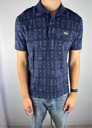 Polo Lacoste Azul Estampado Para Hombres