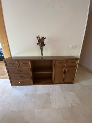 Aparador de Salón Madera y Mimbre 180x28x79cm