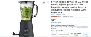 Batidora Severin Vaso 1.5L 600W Negro