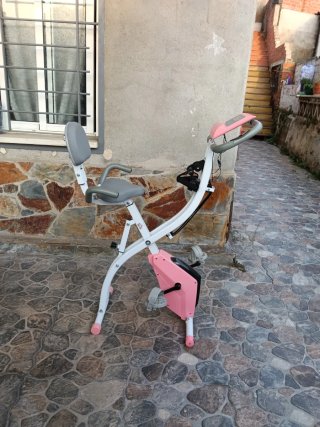 Bicicleta Estática Plegable Rosa y Blanca