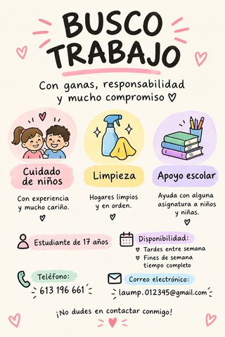 Cuidadora de niños, limpiadora y apoyo escolar
