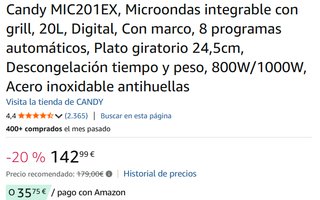 Microondas Integrable Candy MIC 201 EX en su caja