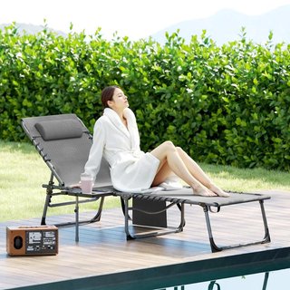 Tumbona Plegable Ajustable con Bandeja y Bolsillo
