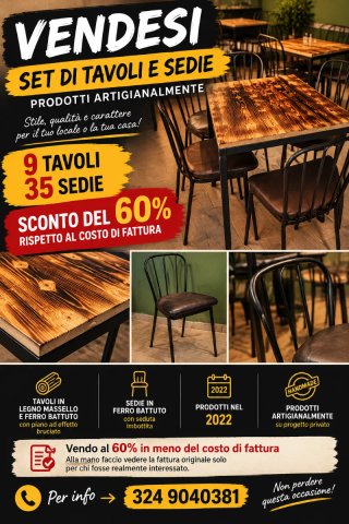 Set 9 Tavoli e 35 Sedie Artigianali