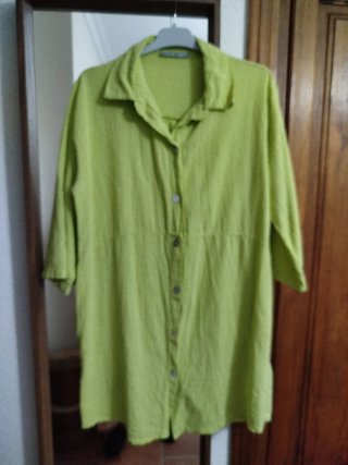 Camisa Larga de Lino y Algodón Verde