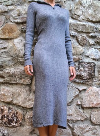 Vestido Largo de Lana Massimo Dutti Gris