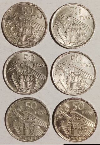 "PRUEBAS" 6 Monedas 50 Pesetas 1957 Franco