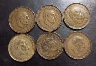 Lote de 6 monedas de 1 peseta de 1966