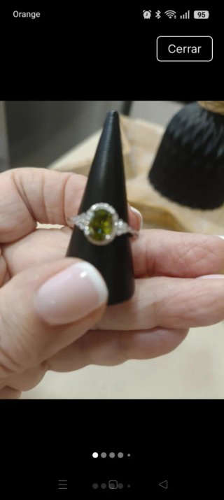 Anillo de fantasía verde y plateado