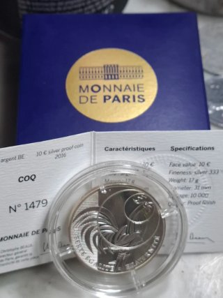 Moneda de Plata 10€ Coq 2016 Monnaie de Paris
