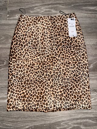 Falda Midi de Piel con Pelo Talla M
