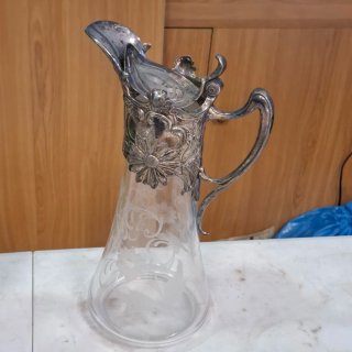 Jarra Art Nouveau de Cristal y Metal