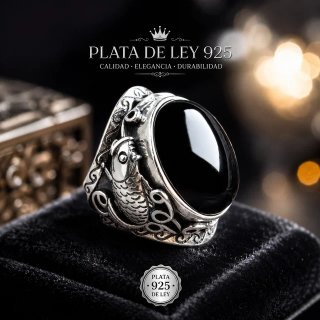 Anillo Hombre Plata S925 con Piedra Negra | Ajusta