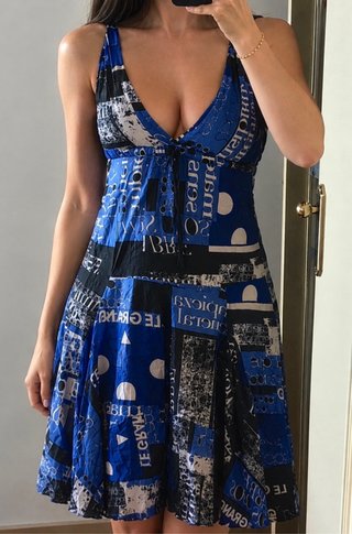 Vestido Estampado Azul y Negro