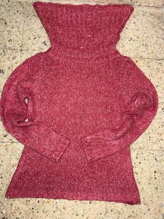 Jersey de punto cuello alto granate y rosa