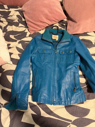 Cazadora de piel autentica azul Mango Casual Wear