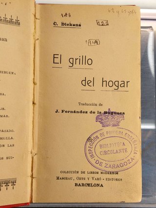 Dickens _ El grillo del hogar. Colección de Libros Modernos. Masgrau, Orts y Varó Editores.