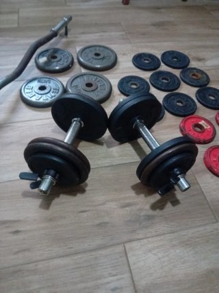 Set de Pesas con Barra Z y Mancuernas