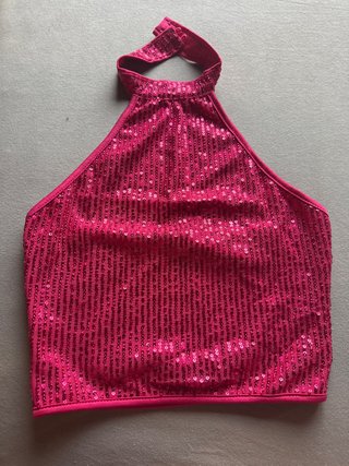 Top de lentejuelas rosa cuello halter