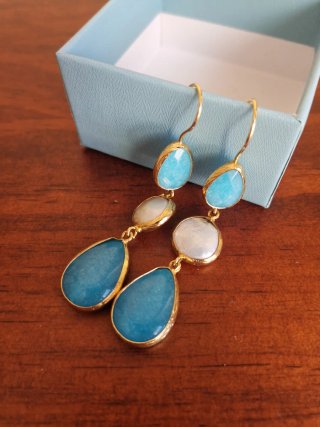 Pendientes Largos Turquesa y Dorado