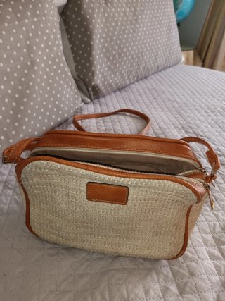 Bolso Bandolera Combinado Marrón y Beige