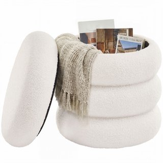 Puf redondo y taburete con almacenaje, teddy, 30 L