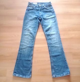 Pantalón Vaquero Flare Zara Azul Talla XS