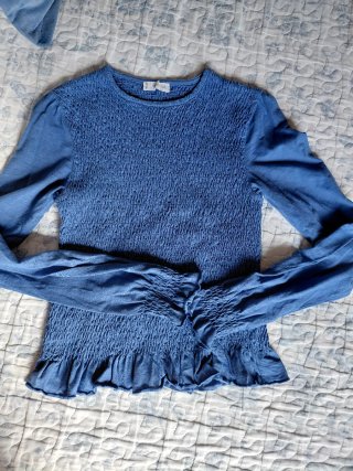 Camiseta Fruncida Azul Mango Talla S