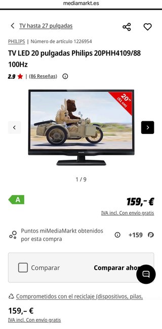 TV LED 20 pulgadas Philips 20PHH4109/88