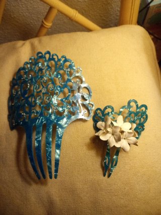 Peineta y peinetillo flamenca azul turquesa verde