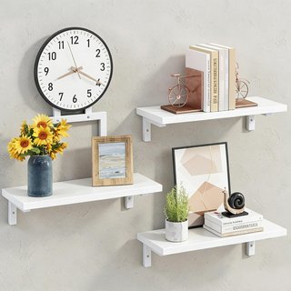 Estanterías flotantes blancas con reloj x3