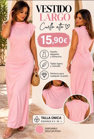 Vestido Largo Rosa con Hombreras