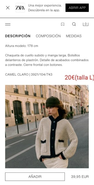 Chaqueta de punto Zara Beige Talla L