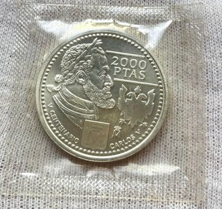 Moneda 2000 Pesetas año 2000 . Carlos V. Blister