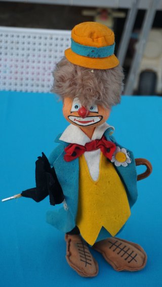 Vecchia marionetta clown in feltro 34 cm e pupazzi, vedi foto