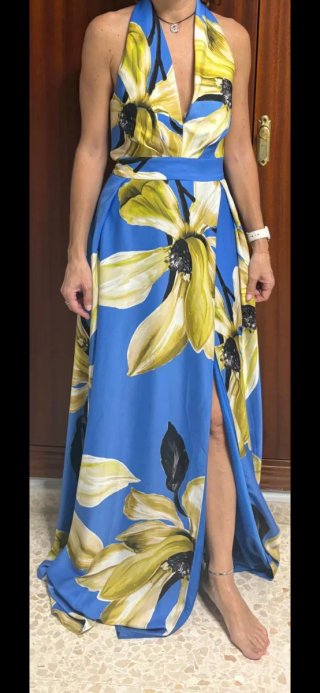 Vestido Invitada Carla Ruiz Azul y Amarillo