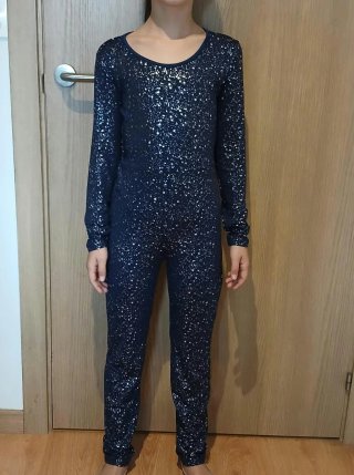 Traje de cuerpo entero azul con brillos
